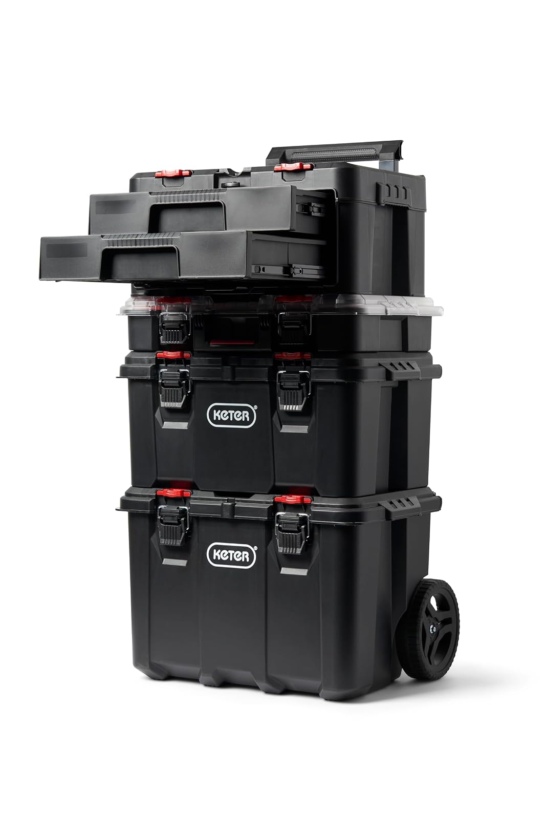 Keter Stack-n-Roll - Caja de herramientas de dos cajones para piezas pequeñas y accesorios de herramientas eléctricas, se adapta al sistema modular de almacenamiento de herramientas Keter