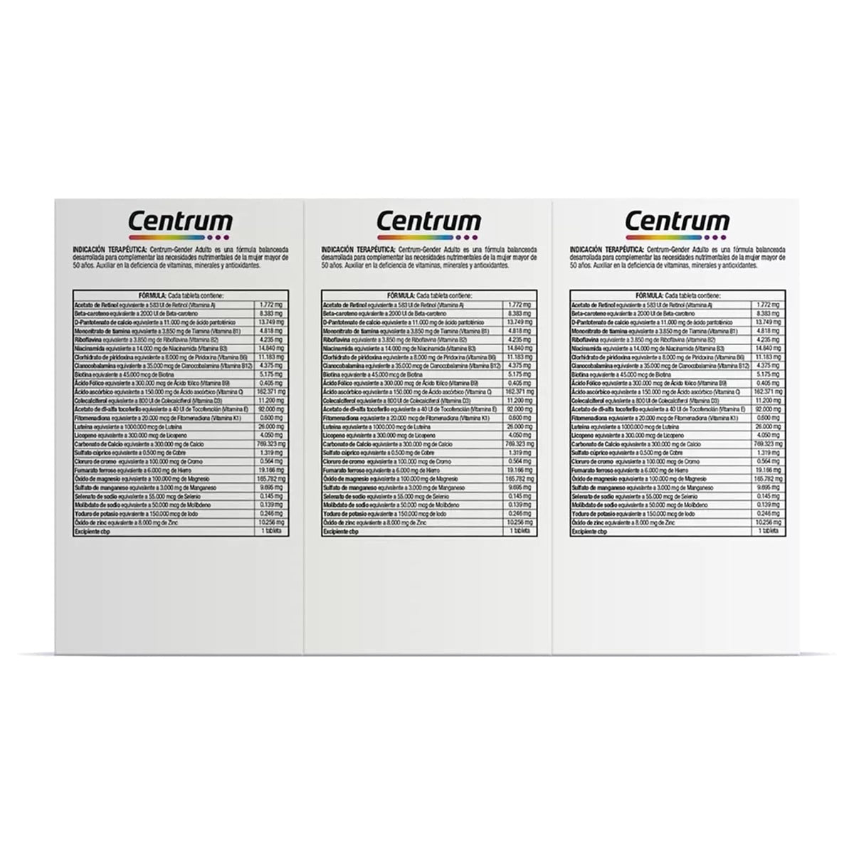Centrum Gender Adulto Mujer Multivitaminico, Con Magnesio, Vitamina C y Vitamina E, Kit 3 Packs con 60 Tabletas Cada Uno