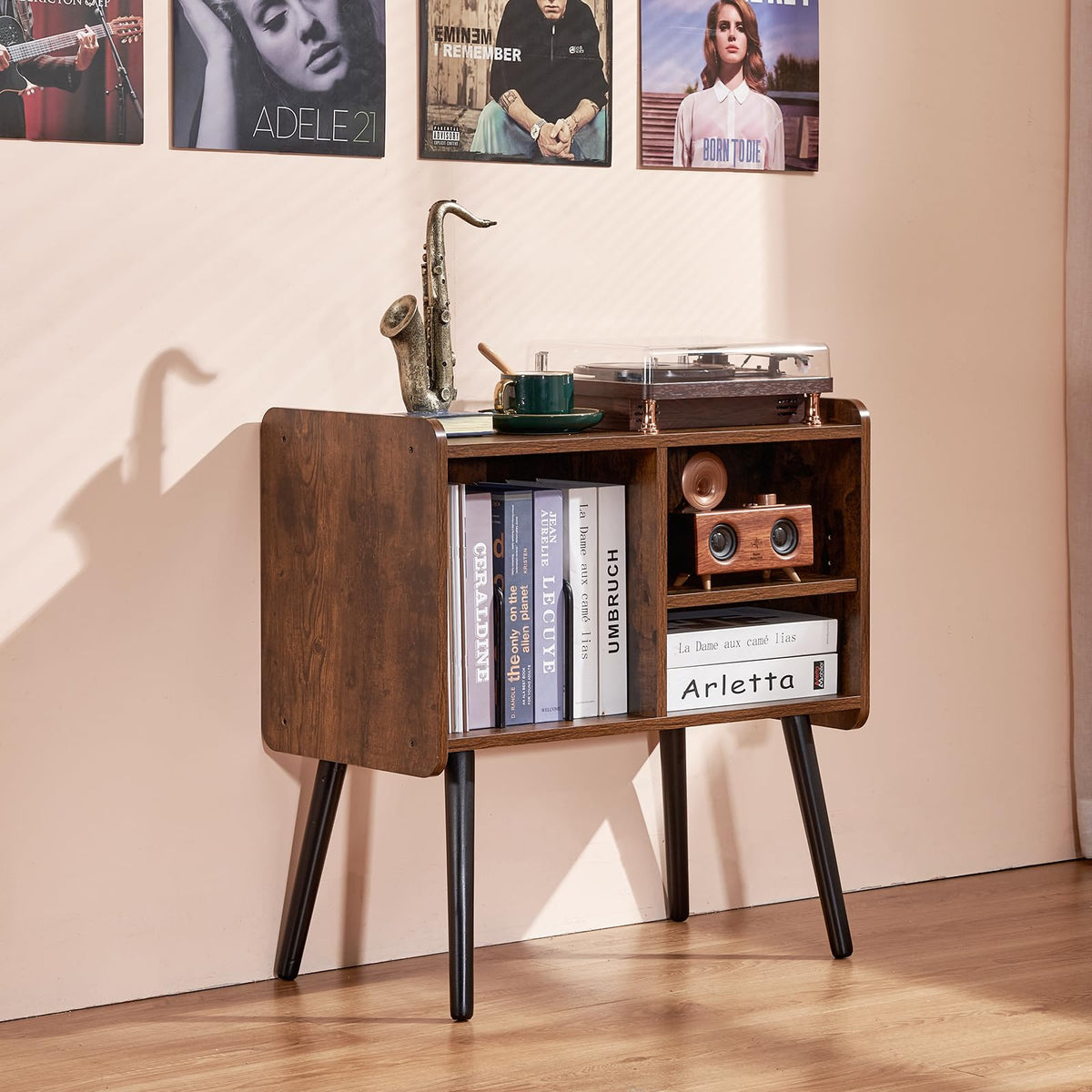 VEVOR - Soporte para Tocadiscos, Soporte para hasta 100 álbumes, gabinete de Vinilo clásico con estantes extraíbles, Mesa de Jugador con Altura Ajustable para Sala de Estar, recámara, café