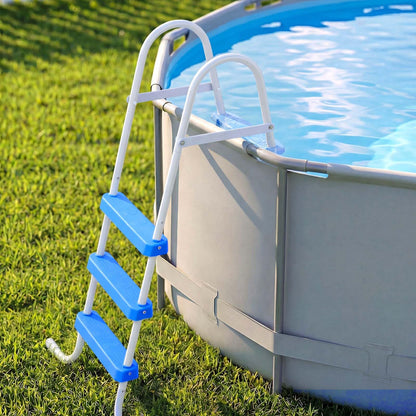 VEVOR Escalera para Piscina Desmontable de 3 Peldaños hasta 136 kg, Escalera de Seguridad de Acero al Carbono Antideslizante con Pasamanos Ergonómicos, Patas de Goma para Piscina Elevada de 91,4 cm