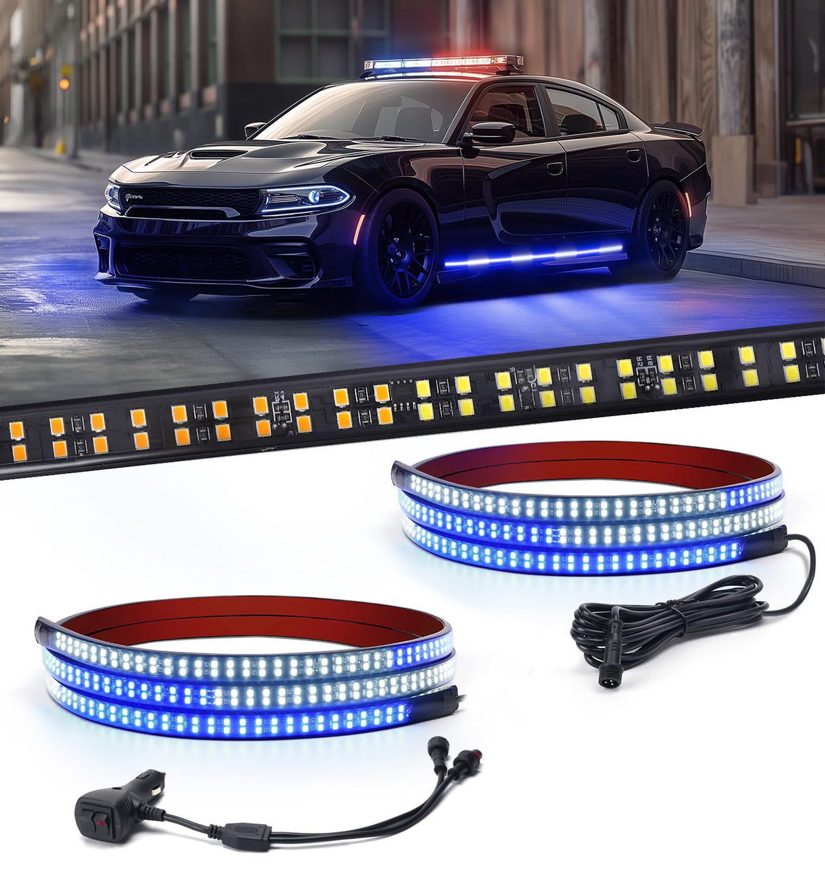 Xprite - 2 luces de estribo de 70 pulgadas, 864 luces LED estroboscópicas de emergencia, tira de luz LED para camión, resistente al agua, luces de emergencia para camiones, camionetas, camionetas, SUV