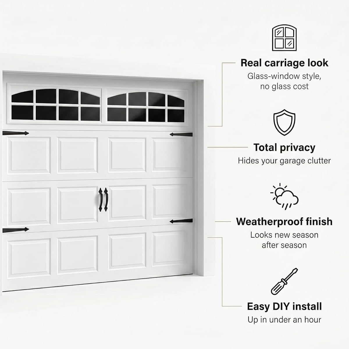 Coach House Acentos 45.75-inch pulg. por 16.75-inch pulg. Firma Windows Decoración para puertas de cochera, 45.75-Inch by 16.75-Inch, Blanco