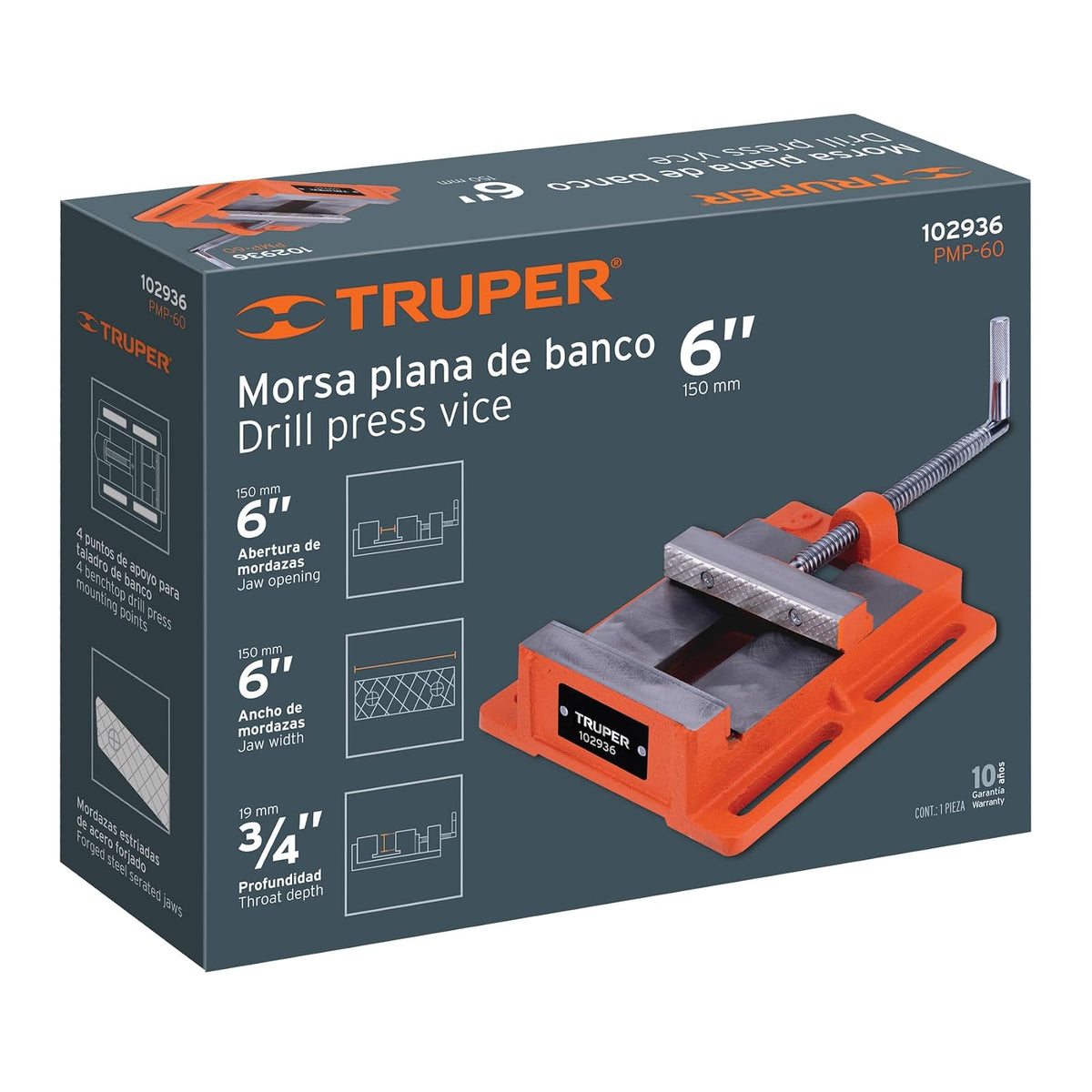 Truper PMP-60, Prensa morsa plana 150 mm para trabajos de precisión