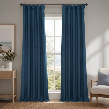 Half Price Drapes Cortina de Lino Sintético para Oscurecer - 127An x 274.3Al cm (1 Paneles) - Nightfall Navy