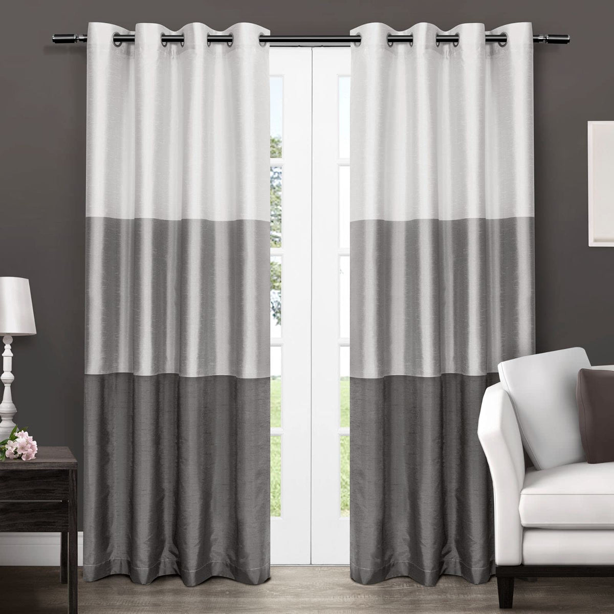 Exclusive Home Cortinas Chateau de Rayas en Seda Sintética con Ojales - Perla negra - 137.2An x 274.3Al cm (2 Paneles)
