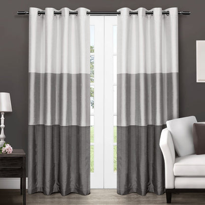 Exclusive Home Cortinas Chateau de Rayas en Seda Sintética con Ojales - Perla negra - 137.2An x 274.3Al cm (2 Paneles)