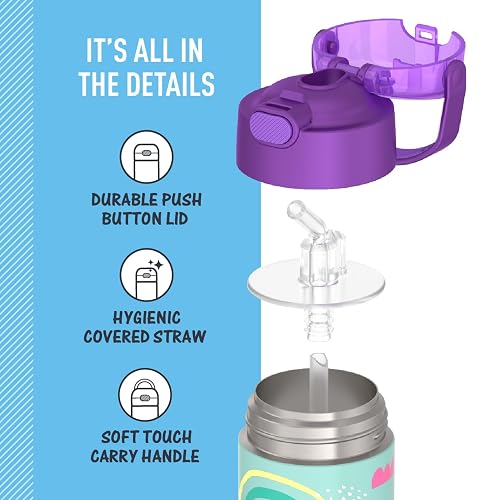 THERMOS FUNTAINER - Botella de acero inoxidable con aislamiento al aspiradora para niños, 12 onzas, arco iris