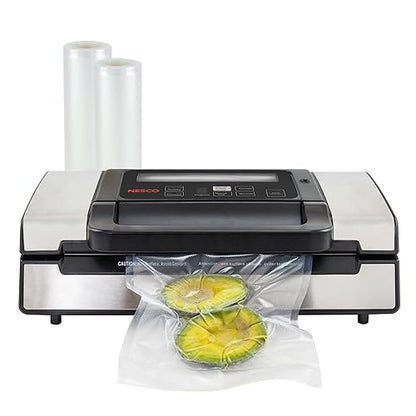 Nesco Deluxe Food VS-12 Sellador al aspiradora, 130 vatios, bolsas de kit y tapa de visualización, compacto, plateado