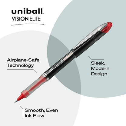Sanford Uni-Ball Vision Elite Stick Micro Point Rollerball Pens, 0.5mm, 8 Colored Ink Pens (58092PP)