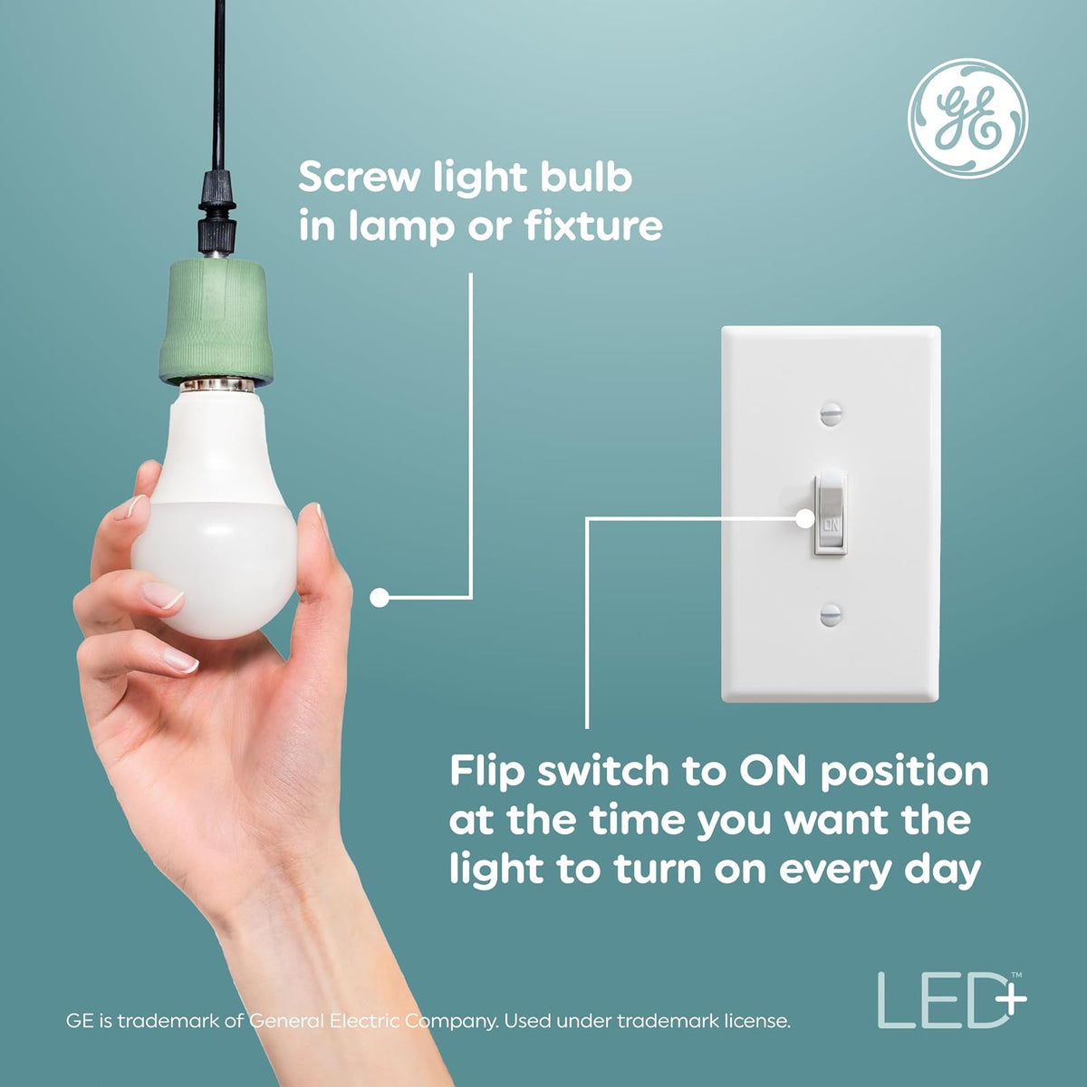 GE LED+ Timer A19 - Bombillas LED con temporizador automático incorporado, 8 W, blanco suave (paquete de 4)