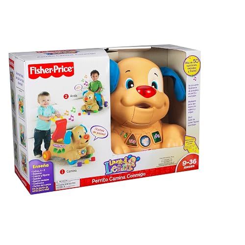 Fisher-Price Ríe y Aprende Andadera Perrito Camina Conmigo 9+ Meses | Más de 50 canciones, melodías y frases; convertible a montable, con luces