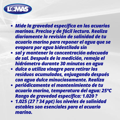 Fancy Pets Lomas Hidrómetro Controla los Niveles de Salinidad para Acuario y/o Peceras Marinos