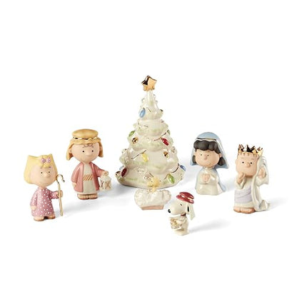 Lenox Peanuts Set 7 Figuras Navidad Charlie Brown Snoopy Porcelana Marfil Oro 24K