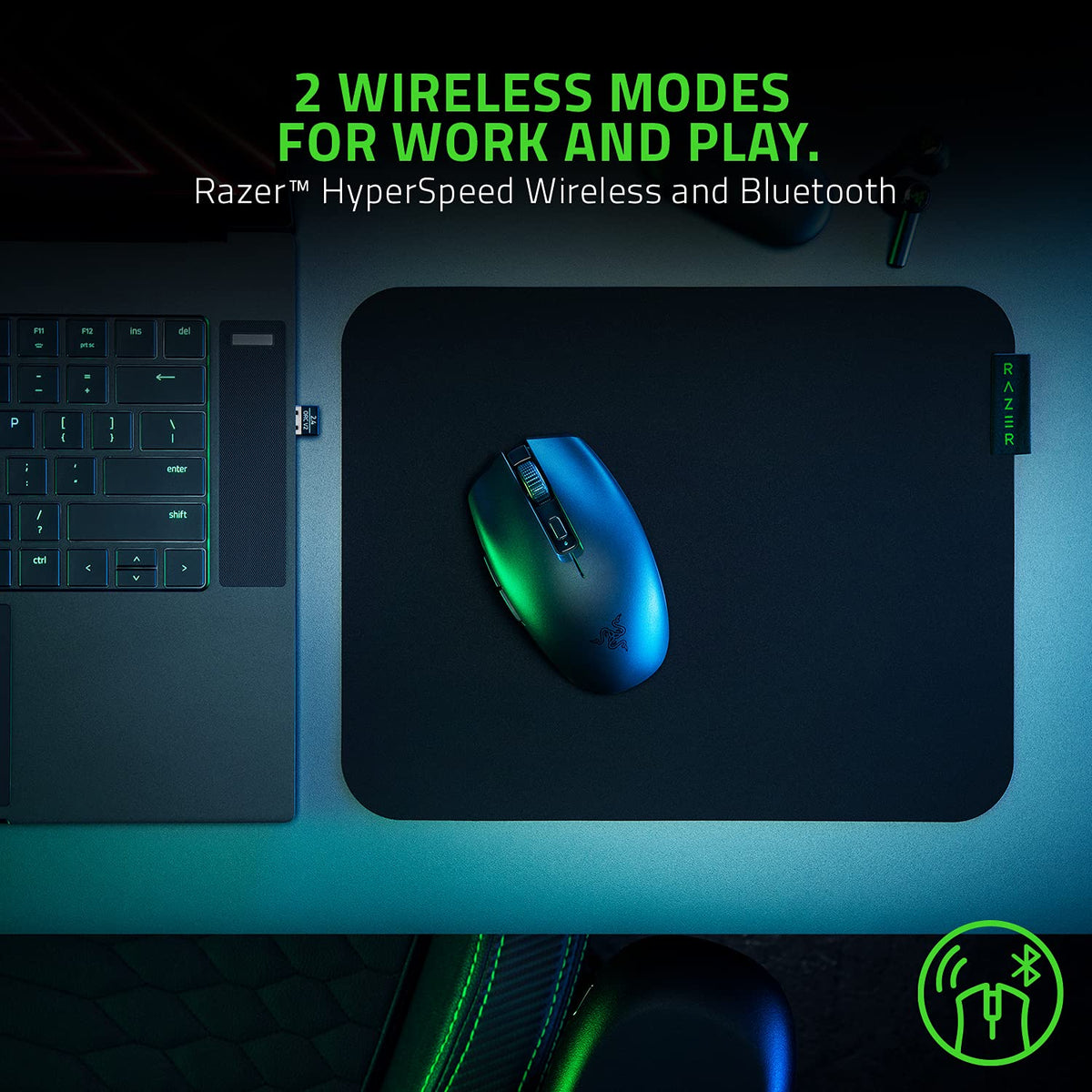 Razer Orochi V2 - Ratón inalámbrico para Juegos móvil, Ultraligero - con 2 Modos de Conexión Inalámbrica Hyperspeed Wireless y Bluetooth, Negro
