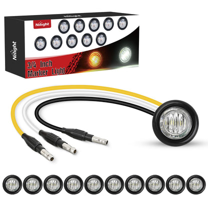 Nilight 3/4" Dual Color Marker Light 10PCS Amber to White Turn Signal Auxiliary Side Marker Clearance Indicator Bullet Lights 3 Plug IP68 Waterproof for Trailer Truck Pickup Camper RV ATV UTV Van Bus - Amber White 10Pcs