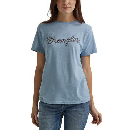 Wrangler Retro - Playera de Manga Corta para Mujer, Ajuste Regular, Color Azul Jaspeado
