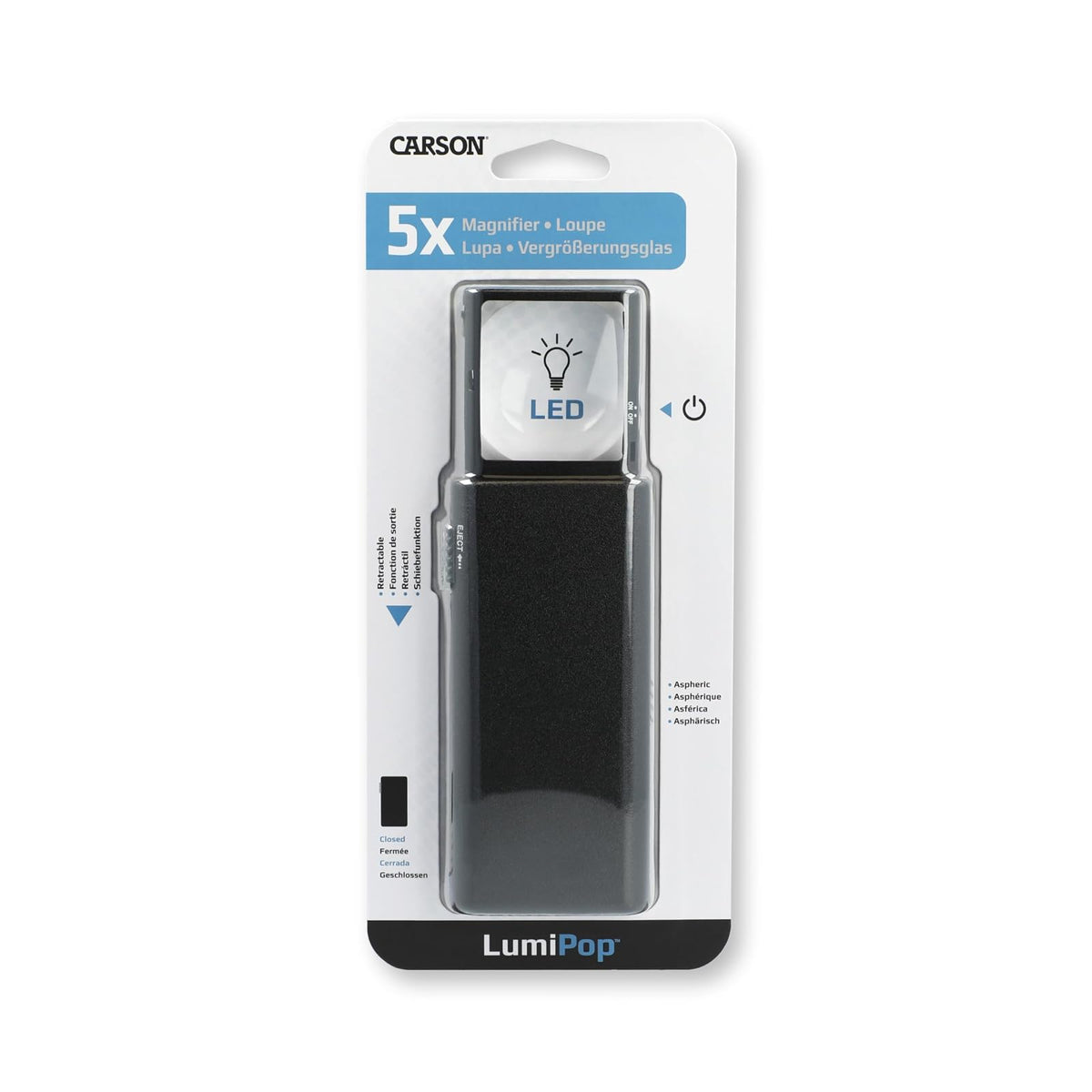 Carson Lumipop Lupa Deslizante Asférica 5X Power LED (LP-66) | 5x - | Lupa deslizante con estuche plástico protector a presión (LP-66)