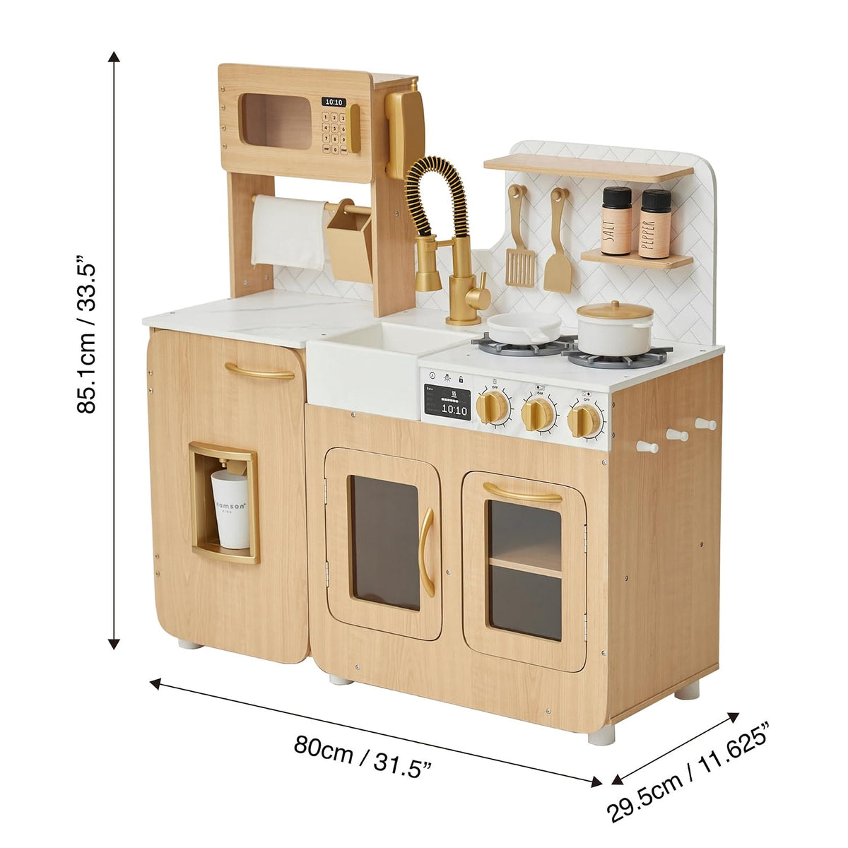 Teamson - Juego de Cocina para niños pequeños de Chipre con 14 Accesorios, Juego de Cocina de Juguete de Madera para niños de 1 a 8 años, estación de Cocina Montessori, Roble Claro/Blanco