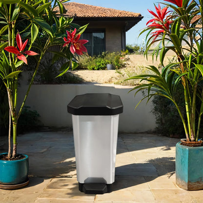 44 L Bote de Basura con Pedal en Plástico IML Negro Metalizado – Sistema Silencioso, Base Antideslizante y Resistente para Hogar, Oficina e Industria | Estra