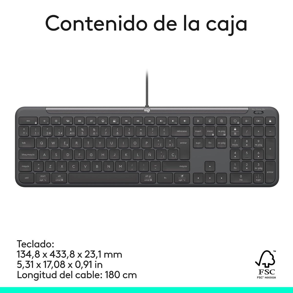 Logitech K620 Signature Slim for Business Teclado Alámbrico, tamaño estándar, USB-C Plug and Play, Windows/Mac/Chrome/PC/Notebooks - Color Grafito