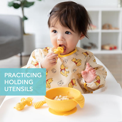 Bumkins Disney - Juego de utensilios para bebé, cucharas de silicona masticables para sumergir, autoalimentación, destete LED para bebé, aprendizaje de entrenamiento en la primera etapa de comer,