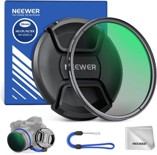 NEEWER 58mm Filtro CPL con Tapa Lente, Filtro Polarizador Circular Ultradelgado Multirresistente con Nanorrecubrimiento con Vidrio Optico HD para Lente Cámara, Reduce Reflejo y Deslumbramiento