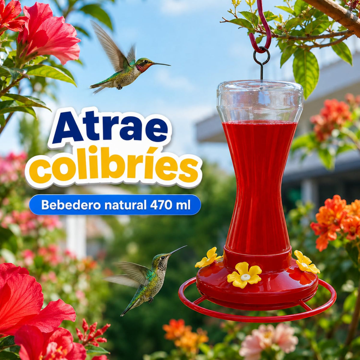 Red Kite Bebedero para Colibrí con 4 Estaciones de Alimentación | 470 ml | Base con Descanso | Plástico Transparente | Incluye Gancho y Alambre para Colgar