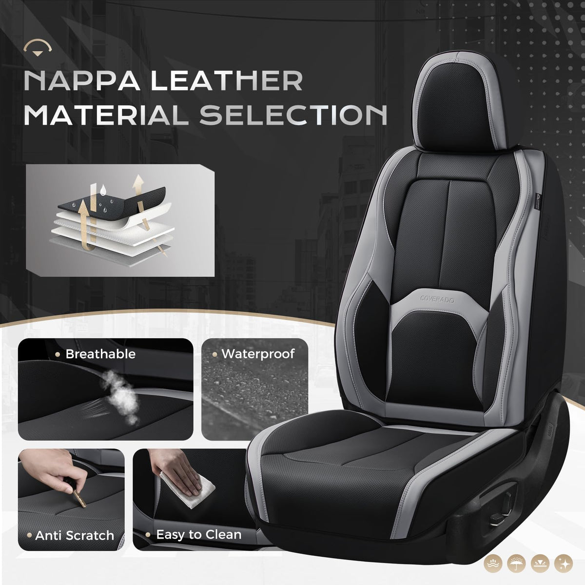 Coverado Fundas de Asiento de Automóvil, Juego Completo de Fundas de Asiento de Automóvil, Impermeable, con Soporte Lumbar, Fundas de Asiento de automóvil, Ajuste Universal para la mayoría de Automóviles, SUV