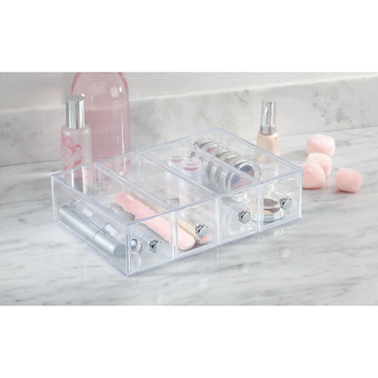 InterDesign Drawers Caja con compartimentos | Caja de maquillaje con 4 cajones | Organizador de maquillaje o artículos de oficina | Plástico transparente