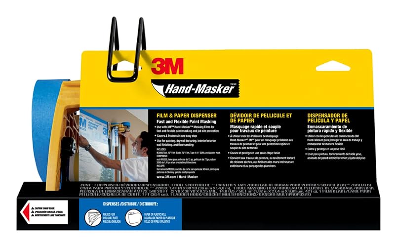 3M Scotch Hand Masker M3000 - Kit dispensador de cinta de pintor y película de enmascaramiento, protege las superficies de salpicaduras de pintura, incluye cinta de pintor y película de