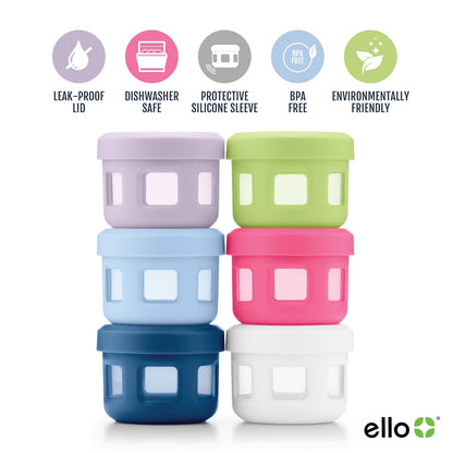 Ello Recipientes de plástico reutilizables para condimentos de 4 onzas cada uno con tapa atornillada a prueba de fugas, paquete de 6 | Perfecto para aderezo para ensaladas, salsas, lonchera, picnic,