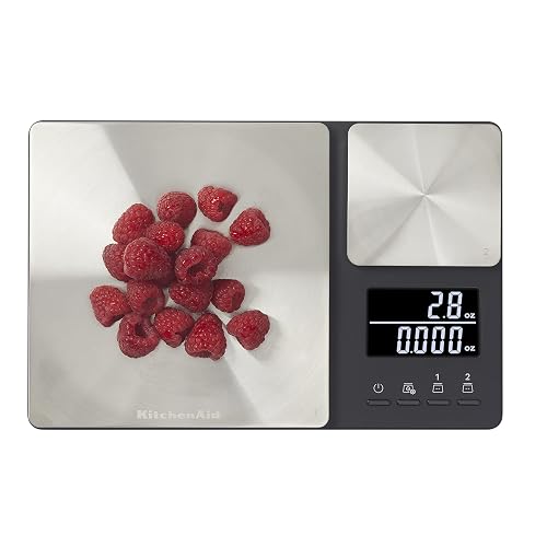 KitchenAid KQ909 Báscula digital de doble plataforma para cocina y alimentos, capacidad de 11 libras y capacidad de precisión de 16 onzas, color negro con acero inoxidable