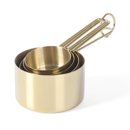 Martha Stewart Richburn Juego de 4 tazas medidoras de acero inoxidable dorado