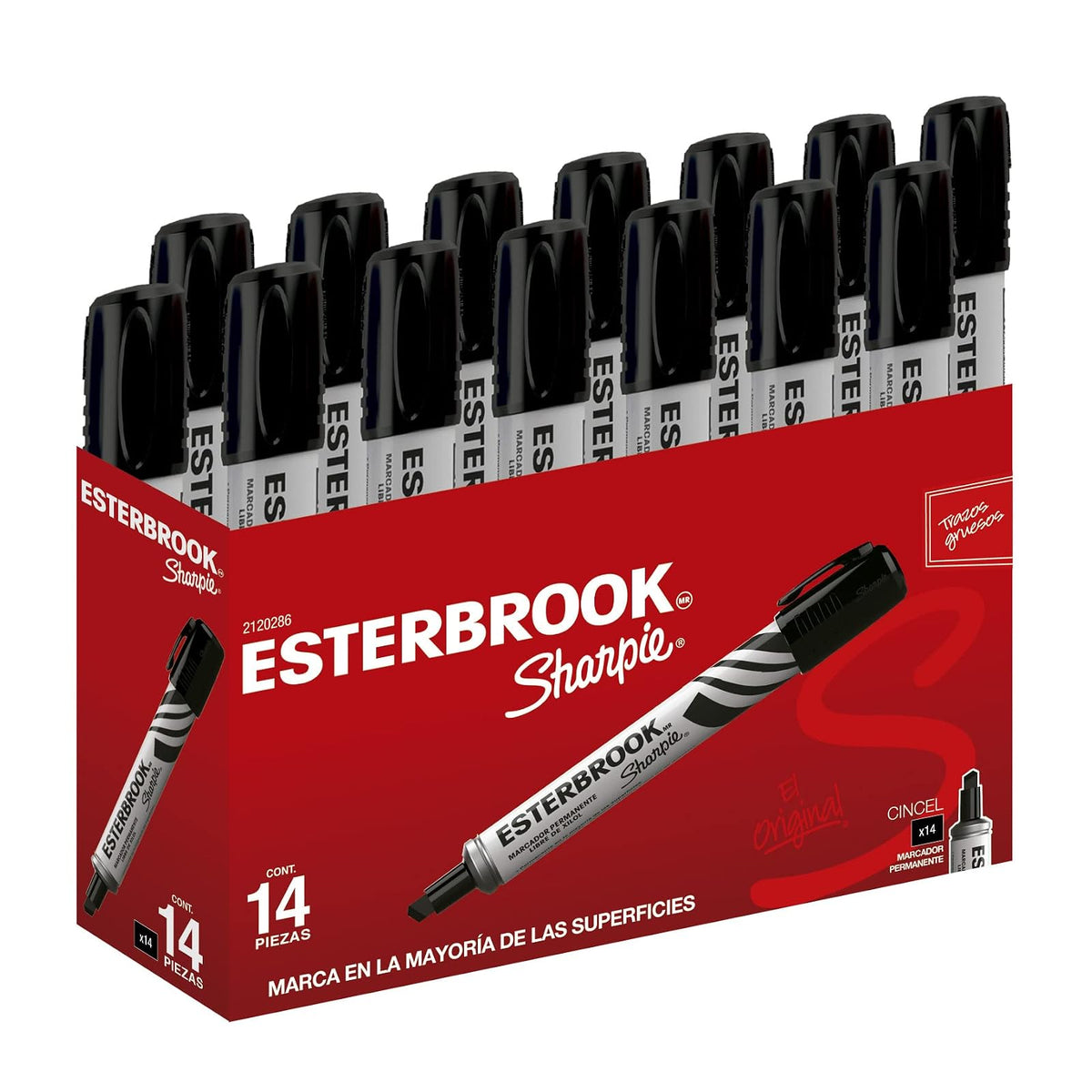 Sharpie Esterbrook Marcadores Permanentes, Punta Cincel, Negro, 14 Piezas