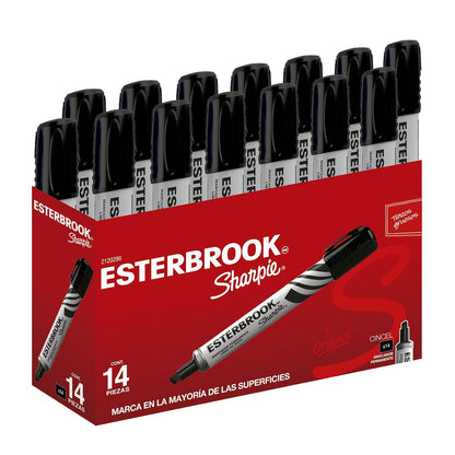 Sharpie Esterbrook Marcadores Permanentes, Punta Cincel, Negro, 14 Piezas