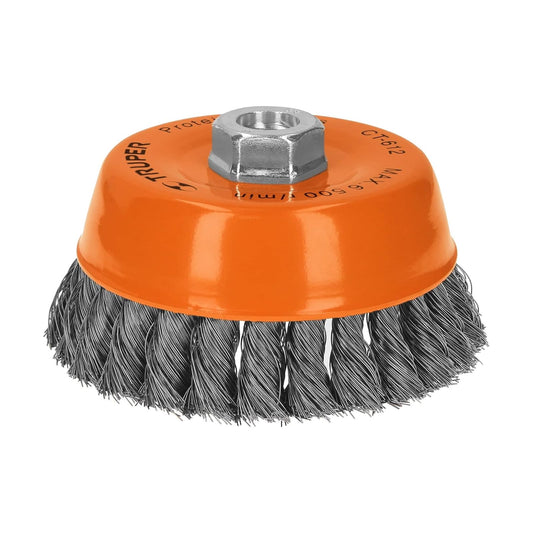 Truper CT-612, Carda de copa, alambre trenzado fino, 5" para esmeril