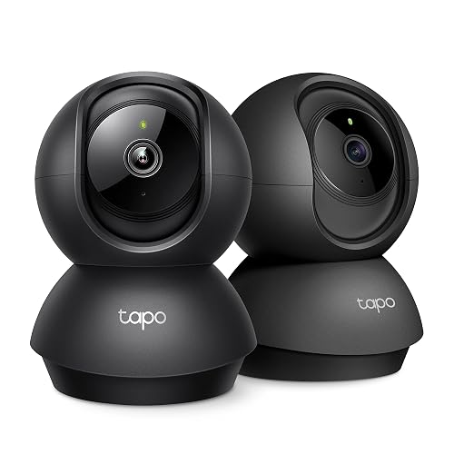 Tapo - Cámara de Seguridad Interior TP-Link 2K con función panorámica/inclinación para Monitor de bebé, Mascotas, detección de Movimiento, Audio bidireccional, Almacenamiento, Negra, C211, 2 Piezas