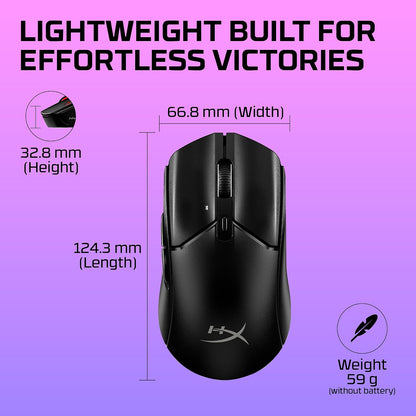 HyperX Mouse Pulsefire Haste 2 Core Inalámbrico - para Juegos/Gaming, Batería de Larga duración, Ligero, Sensor de núcleo Personalizado, Conectividad inalámbrica Dual, Negro (8R2E6AA)