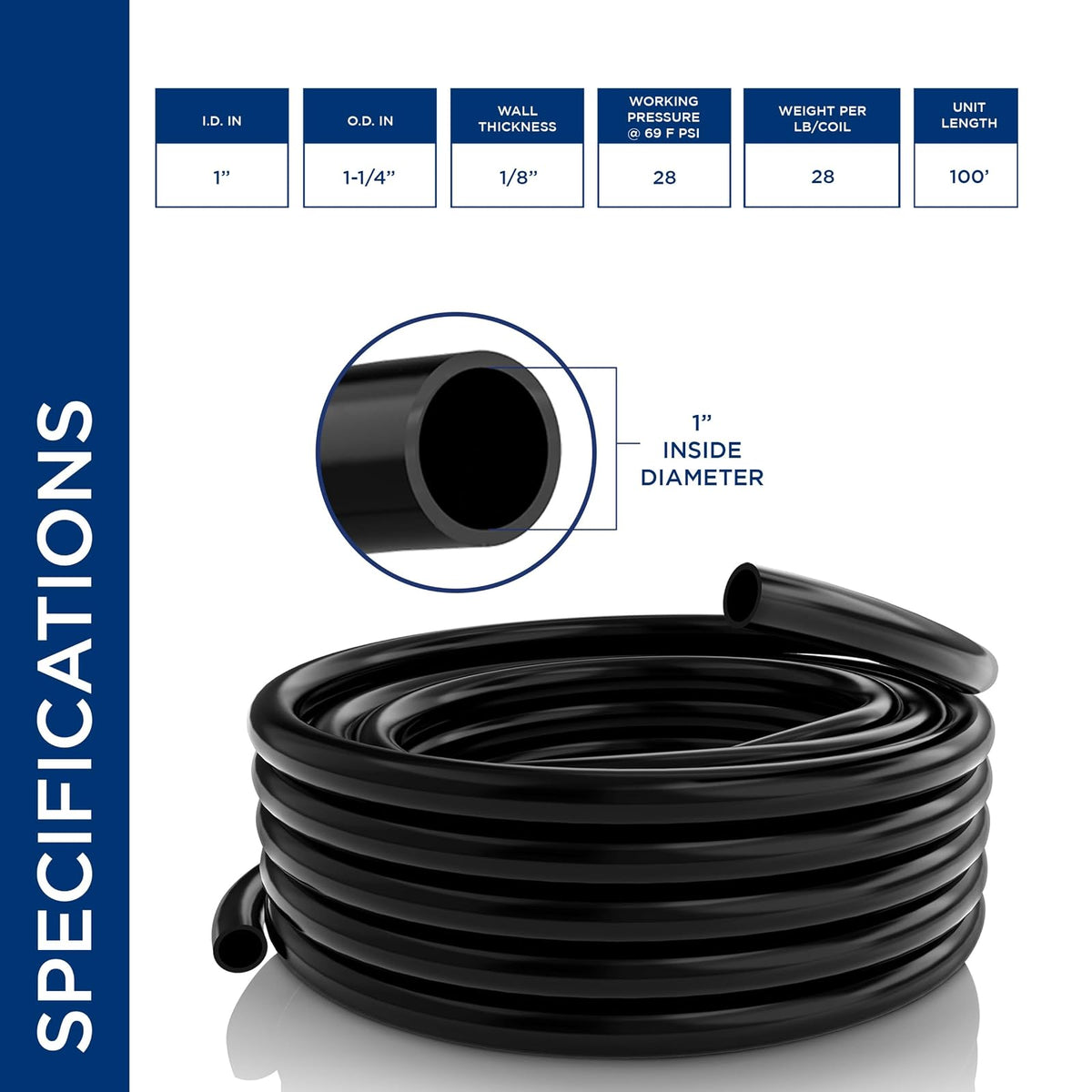 Alpine Corporation 100 Ft. PVC Tubing with 1" Inside Diameter for Ponds and Fountains, Black