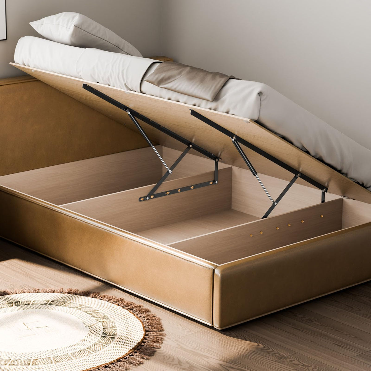VEVOR Elevador de Cama, Tamaño de Cama Compatible 150 x 180 cm, Capacidad de Carga 70 kg, para Bricolaje, Palanca Neumática Vertical de Lujo, para Habitación de Invitados, 1080 x 750 x 45 mm, Negro