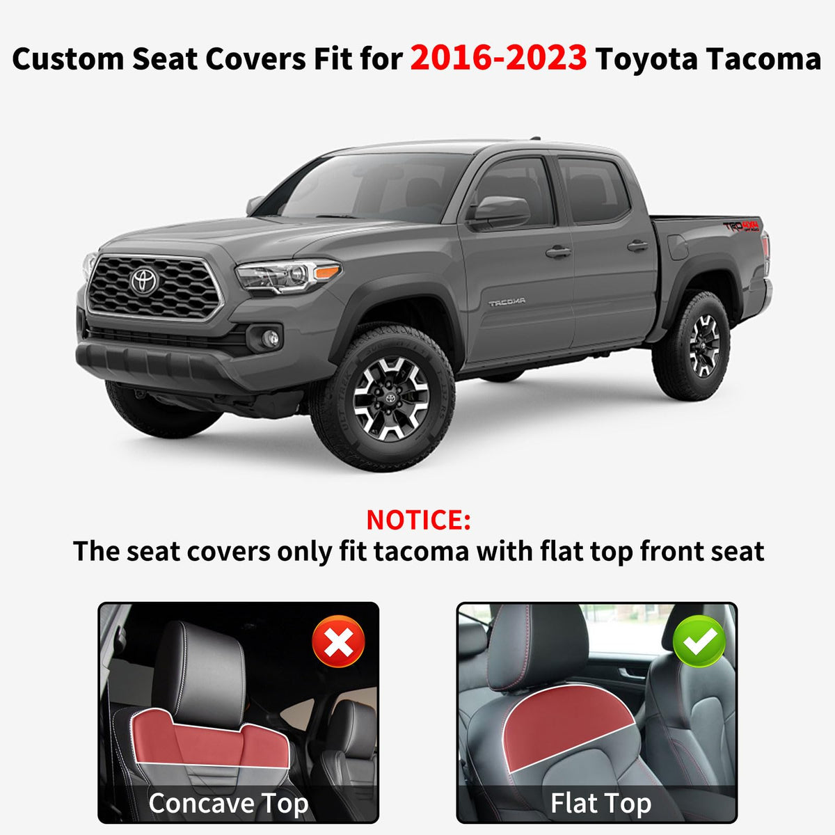 Truckiipa - Juego Completo de Fundas de Asiento de Piel para Toyota Tacoma, Cobertura Completa, Impermeable, Protector de cojín para Toyota Tacoma 2016-2023, Doble Cabina tripulación, Juego Completo