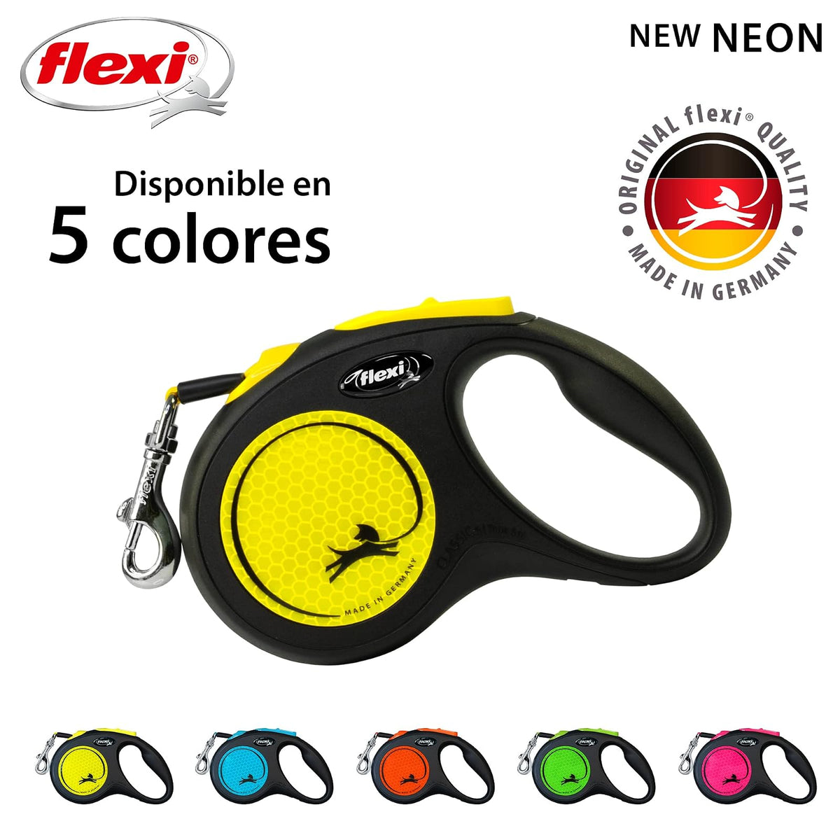 FLEXI Automatic Leash, Small (5m), Negro/Amarillo Reflejante