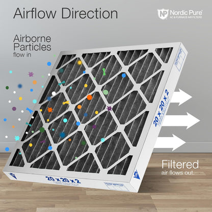Nordic Pure 20x25x2PM12C-3 Pleated MERV 12 Plus Carbon AC Furnace Filters, 20 x 25 x 2", 3 Pack