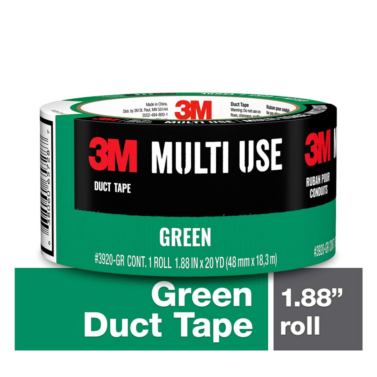 3M Cinta adhesiva de colores multiusos, verde con calcomanía fuerte y respaldo resistente al agua, cinta adhesiva 3M multisuperficie para uso en interiores y exteriores, 1.88 pulgadas x 20 yardas, 1