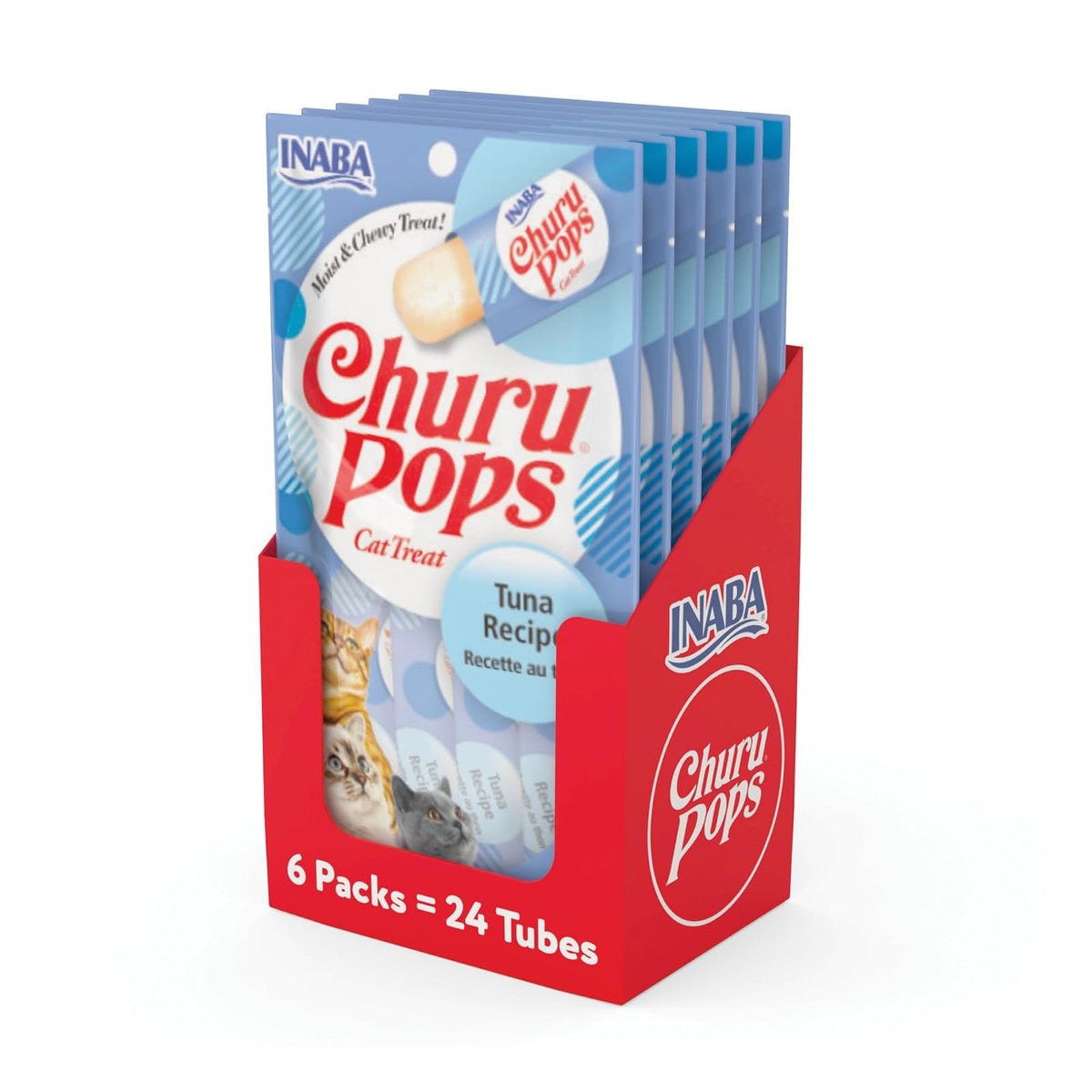 Churu Inaba Pops, Premios Cremosos para Gato, Sabor Atún, Bajo en Calorías, 6 Paquetes x 4 Tubos