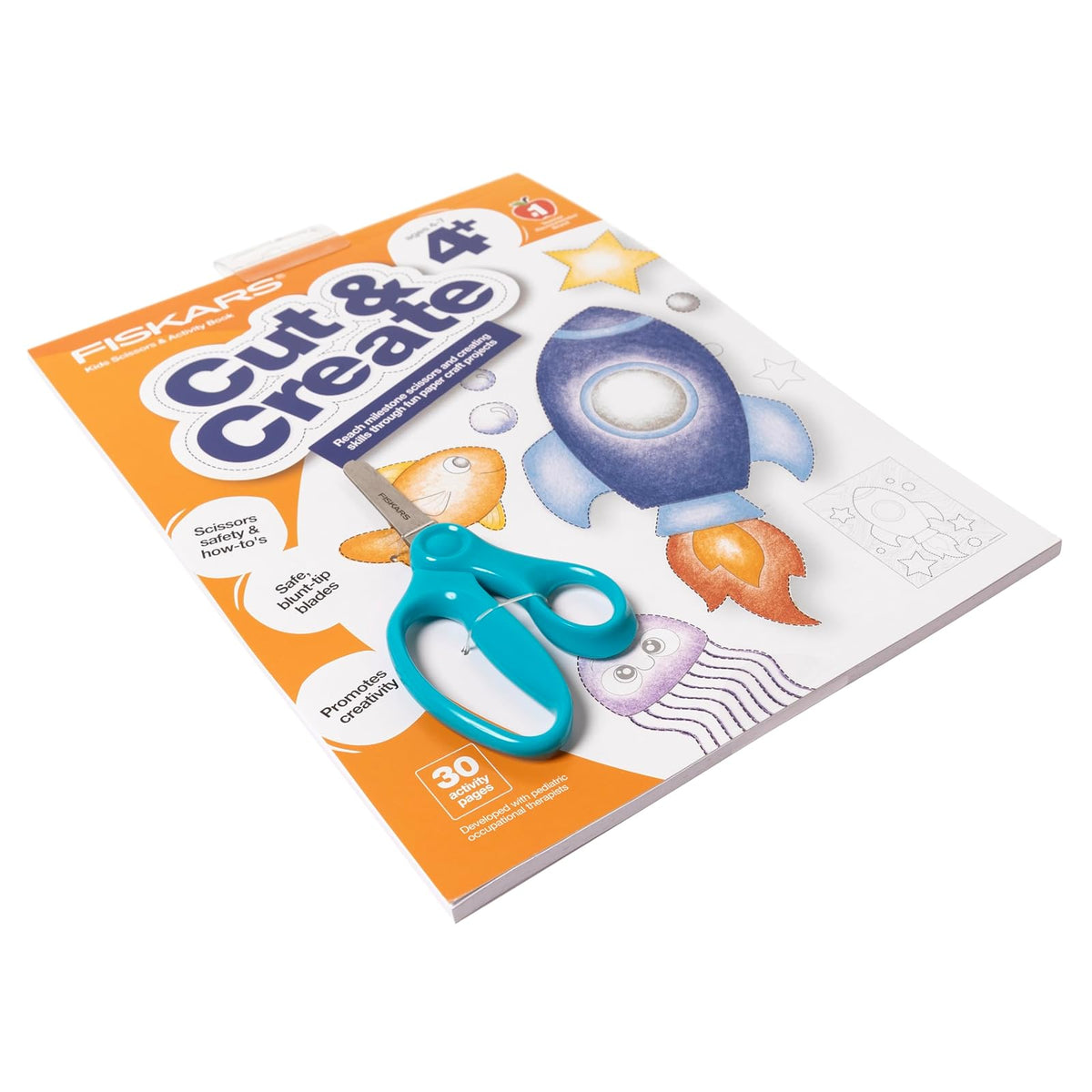 Fiskars Cut & Create - Libro de actividades con tijeras para niños de 5 pulgadas, a partir de 4 años