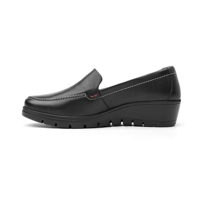 Flexi Mocasin para Mujer con Tacón Corrido de Piel Color Arena, Cómodo y Elegante 104806