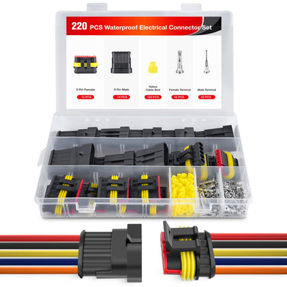 Nilight 50117E 220 Conectores Eléctricos de 5 Pines, Macho/Hembra, Impermeable, Juego de 10 | Conectores de alambre impermeables 5 vías Automotive Connect Set para automóvil, camión, motocicleta, barco marino, 10 juegos