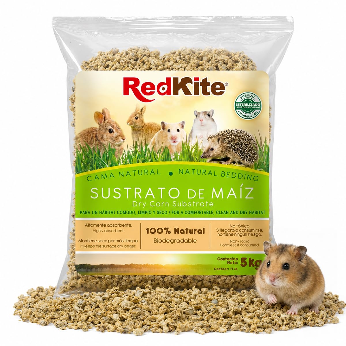 Red Kite Sustrato de Maíz Natural para Pequeños Mamíferos y Aves, 100% Natural, Alta Absorción, 5 kg