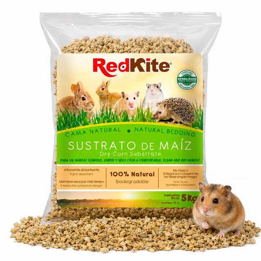 Red Kite Sustrato de Maíz Natural para Pequeños Mamíferos y Aves, 100% Natural, Alta Absorción, 5 kg